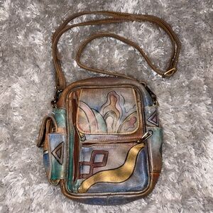 Vintage 80s/90s Hand-Painted Leather Crossbody Bag